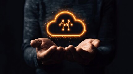 A glowing cloud icon held in hands