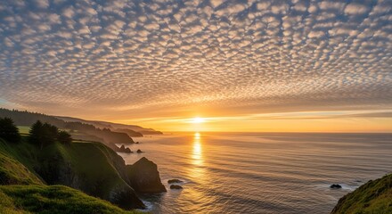 Ocean Sunset View with Cloudy Sky