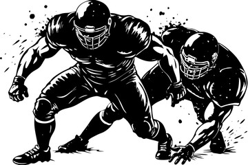 Obraz premium American Football Players in Action Powerful Graphic Illustration, football, players, sports, defense, masculine, intense, impact, powerful, graphics, visual, physical, rush, contest, victory, match, 