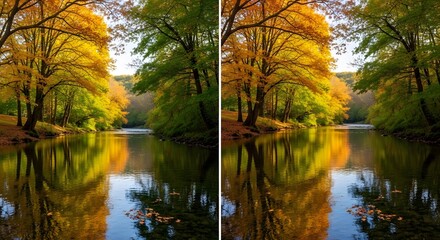 Autumn River Scene with Reflected Trees