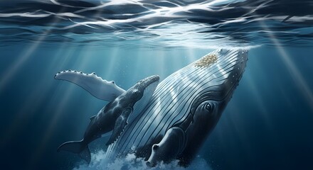 Whale with Calf Underwater