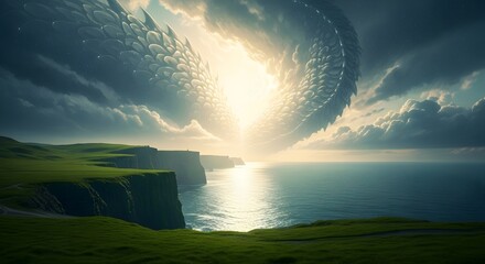 Dragon in Sky Over Cliffs of Moher