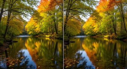 Autumn River Reflection Landscape