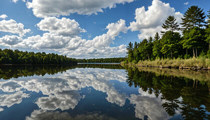 Fototapeta premium Paysage naturel avec lac et nuages