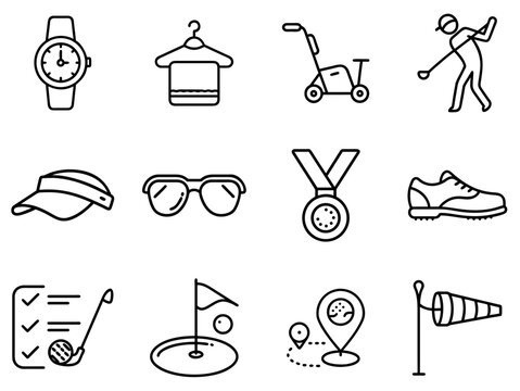 Golf Outline Line Icons Set 2 – Clean & Professional Outline Icons for Golf Gear, Courses & Tournaments