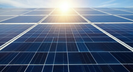 Solar panels reflecting sunlight in a clean energy installation