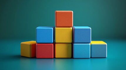 Fototapeta premium Colorful Building Blocks Stacked in Pyramid Shape on Vibrant Background