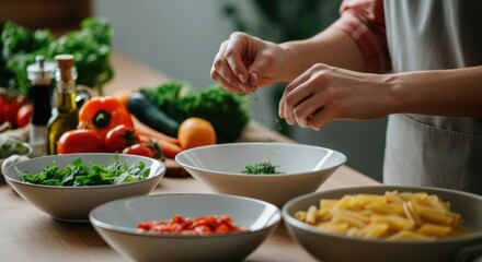 Preparing fresh ingredients for a healthy meal with vibrant vegetables and herbs