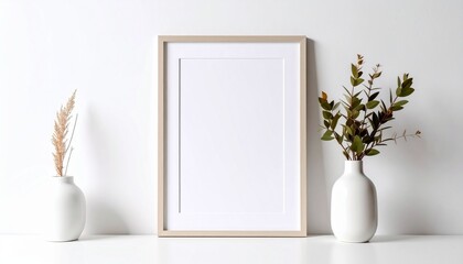 blank poster/photo frame mockup on white wall