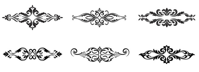 Elegant black ornamental flourish design, symmetrical lineart, vintage style