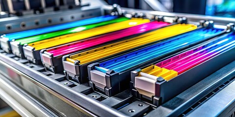 Industrial Printer Ink Cartridges Close Up
