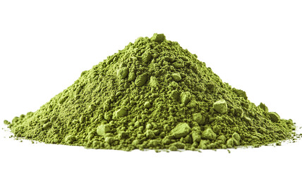 Pile of Green Matcha Powder with Uneven Surface Texture on White Background