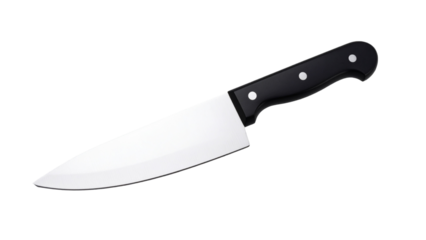 One knife with black handle isolated on transparent background