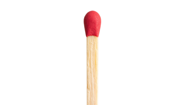Close-up of a red match isolated on transparent background