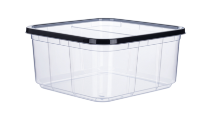 Empty clear plastic food container isolated on white background