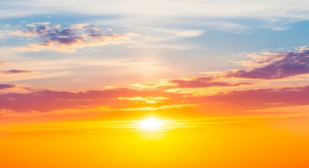 Radiant Sunrise with Clouds in Colorful Sky Above Horizon