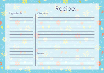 Recipe card template spring decor blank. Cartoon recipe card template illustration. Easter cuisine
