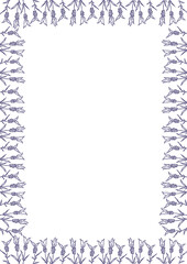 Violet lavender frame. Trendy botany graphic template. Flowers sketch empty frame box