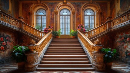 Fototapeta premium Ornate grand staircase in historical building