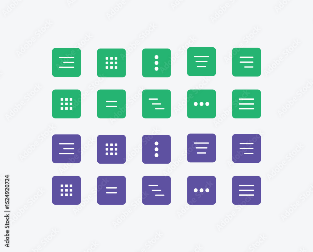 Fototapete Minimal Set of Hamburger Menu Flat Icons. Menu Icons Vector Set of UI Design Elements. Interface Design Vector Icon Set of hamburger Menu. Website Navigation Icons for Mobile App and User Interface.