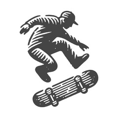 Vintage Hand-Drawn Skateboard Training Illustration, Urban Sport Engraved Style Vector for T-Shirts and Athletic Practice Design