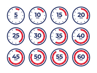Timer, clock, stopwatch. Countdown timer symbol icon set. Vector illustration