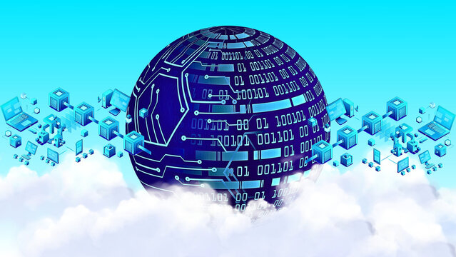 Global digital network data technology cloud computing binary code internet connection worldwide communication secure server information technology infrastructure digital transformation
