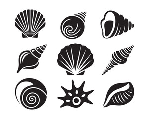 Shell silhouette vector sea beach ocean marine clipart set