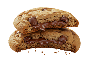 Isolated Decadent Chocolate Chip Cookies Stacked with Melting Chocolate