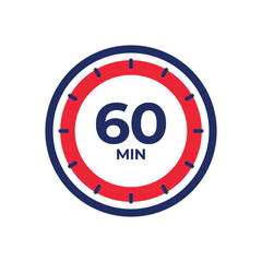 60 minute Timer, clock, stopwatch isolated icon. Vector