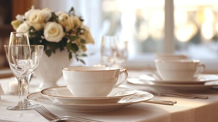 A sophisticated dining table with fine china