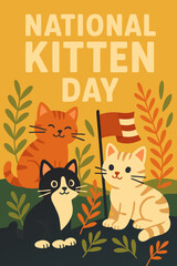 Naklejka premium National Kitten Day celebration, featuring cute cat illustration