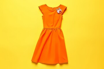 Orange Dress with Brooch - Fashionable Midi Dress for Women