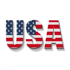 USA text design with American flag colors on white background, flat vector
