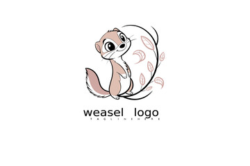 Obraz premium Sweet Cartoon Weasel in Soft Pastels – Hand-Drawn Animal Logo Design with Big Eyes, Perfect for Children’s Products, Pet Shops, and Nature-Friendly Branding Vector Use.