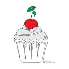 continuous line drawing cupcake logo vector icon art