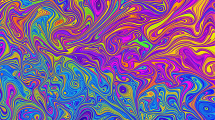 Psychedelic Swirl: An abstract image of vibrant, swirling colors in a psychedelic pattern, reminiscent of oil on water. The vivid hues create a dynamic and energetic composition.