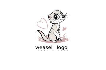 Hand-Drawn Cute Weasel Mascot Logo with Pastel Colors &ndash; Big-Eyed Cartoon Animal Design for Kid-Focused Brands, Pet Shops, Nature Merchandise, or Wildlife Vector Logo Concepts.

