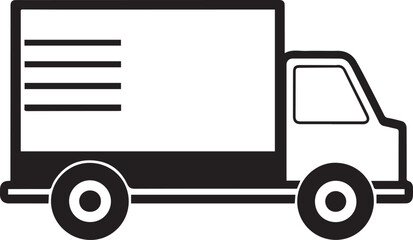 A simple, yet effective black and white illustration of a delivery truck, perfect for representing shipping, logistics, or transportation concepts. Delivery truck icon featuring a 