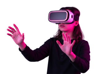 Isolated Young Woman Experiencing Virtual Reality with VR Headset
