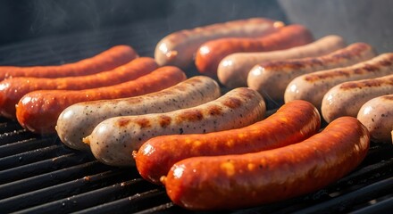 Fototapeta premium Grilled Sausages on a Barbecue
