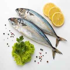 Fresh raw seafood with lemon and herbs on a white plate