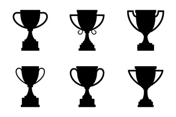 Silhouette illustration of six trophy cup icons