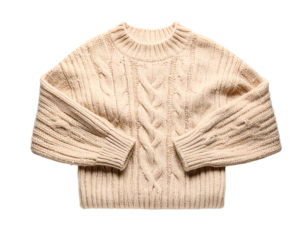 Cozy knitted sweater in soft beige color.