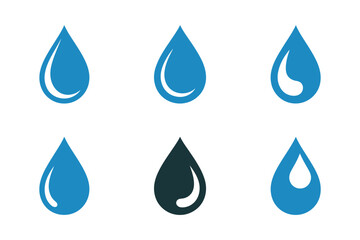Illustration of six stylized water droplets icons
