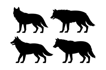 Four wolf silhouettes in different standing poses