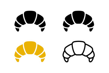 Four croissant icons in different styles and colors