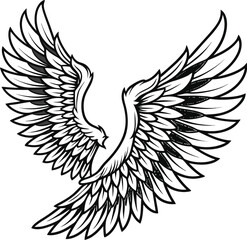 Elegant Symmetrical Angel Wings in Black and White  Intricate Feather Illustration for Tattoo or Decorative Design