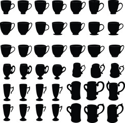 Fototapeta premium Assortment of coffee and tea cup silhouettes showing various shapes and styles against a white background representing drinkware design options