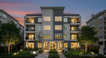 Contemporary Building Facade at Twilight